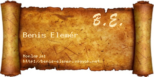Benis Elemér névjegykártya